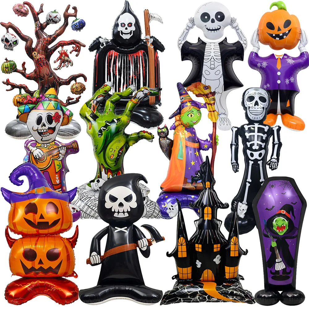 Halloween Party Decor Standing Inflatable Aluminum Foil Balloon Ghost Pumpkin Skull Haunted House Tombstone Skeleton Balloon