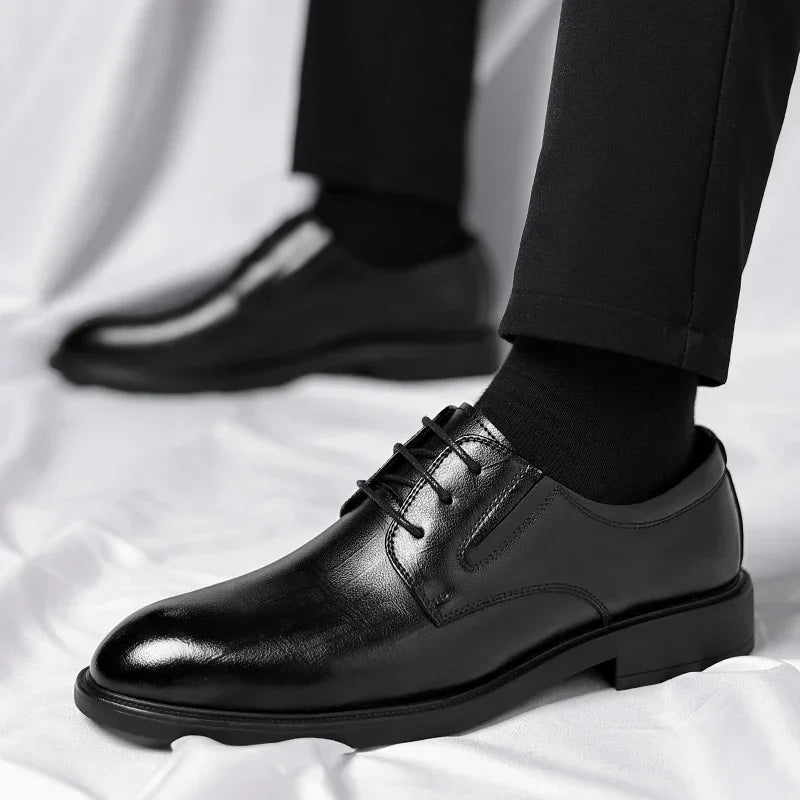 3/6/8 CM Elevator Shoes Men Dress Shoes Black Soft Leather Men Heighten Formal 1 Casual Business Men Oxfords Suit 2