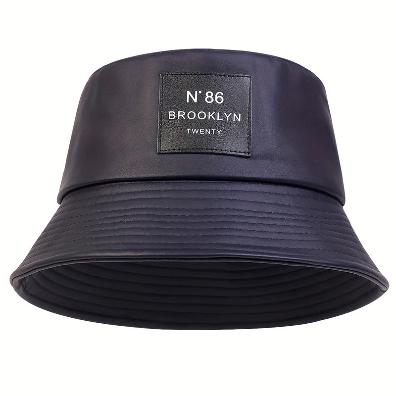 Unisex N86 Label Persönlichkeit PU Leder Fischerhüte Mützen Outdoor Freizeitkappe Sonnenhut