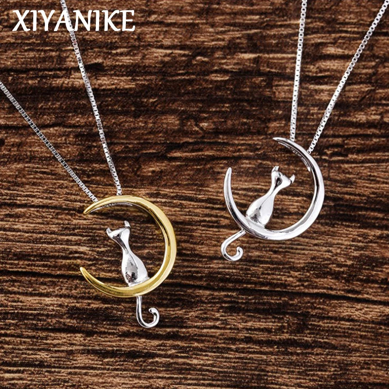 XIYANIKE Moon Cat Necklace Women Chainbone Chain Female Model Silver Color  Lovely Sweet Collar statement Necklace VNS8267