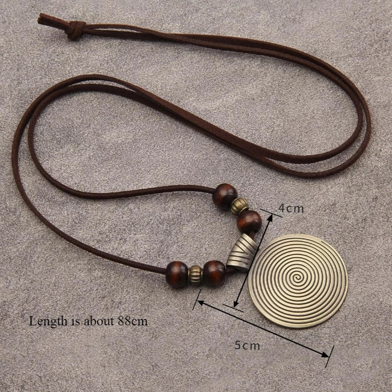 Fingerprint Circular Sweater Chain Alloy Bohemian Men Women Personality Pendants Long Necklaces Handmade Jewelry