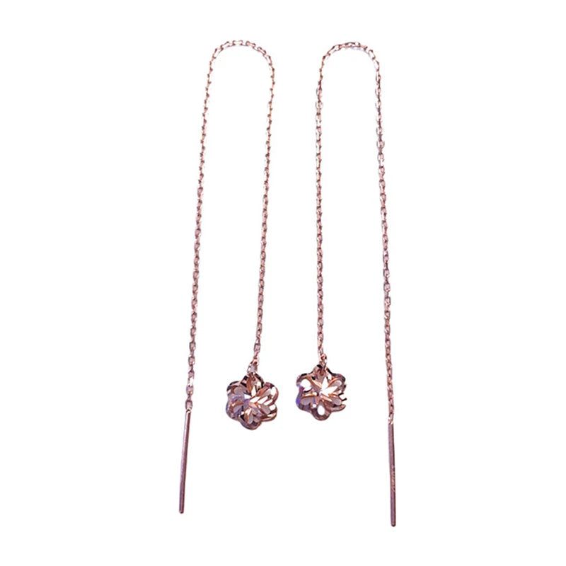 585 purple gold plated 14K rose gold hollow flower earrings for women classic light luxury Ear line party jewelry gift