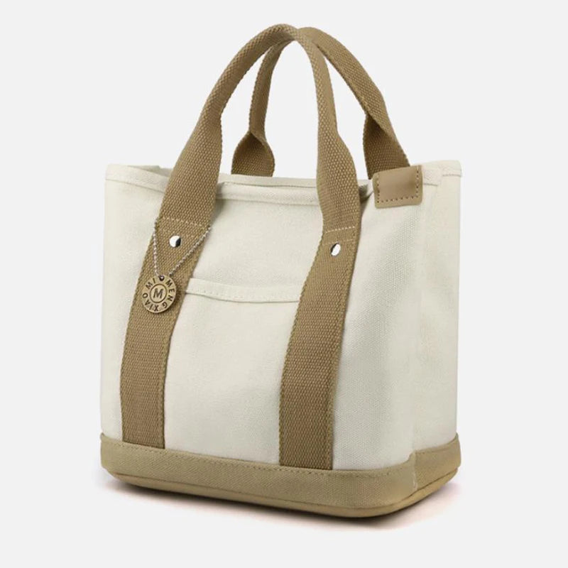 Canvas Tote Bag Portable Large Capacity Leisure Lunch Bento Bucket Bag Multi-divided Handbag