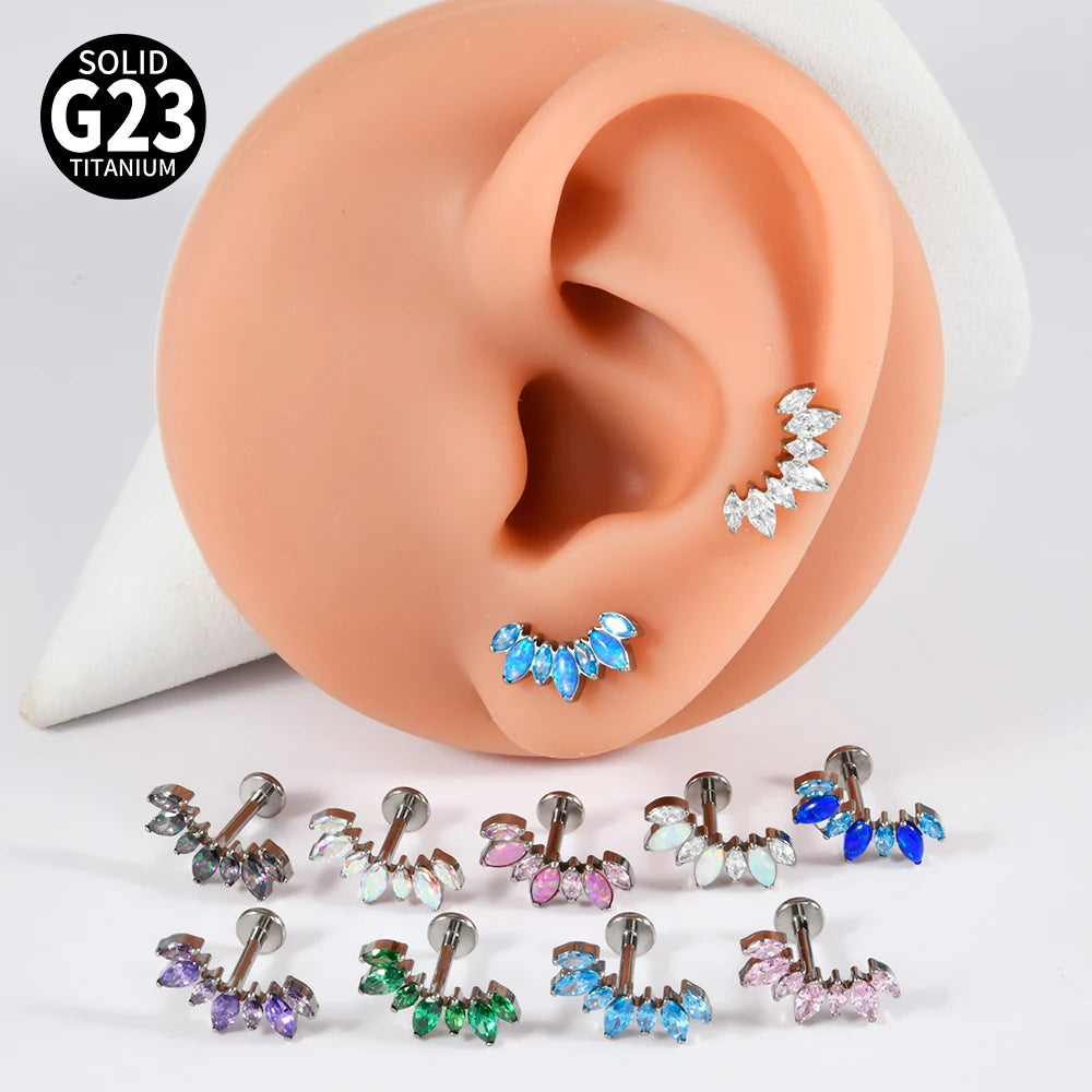1PC G23 Titanium 7 Marquis Zircon Labret Lip Ring Internal Thread Opal Ear Cartilage Tragus Helix Daith Body Jewelry