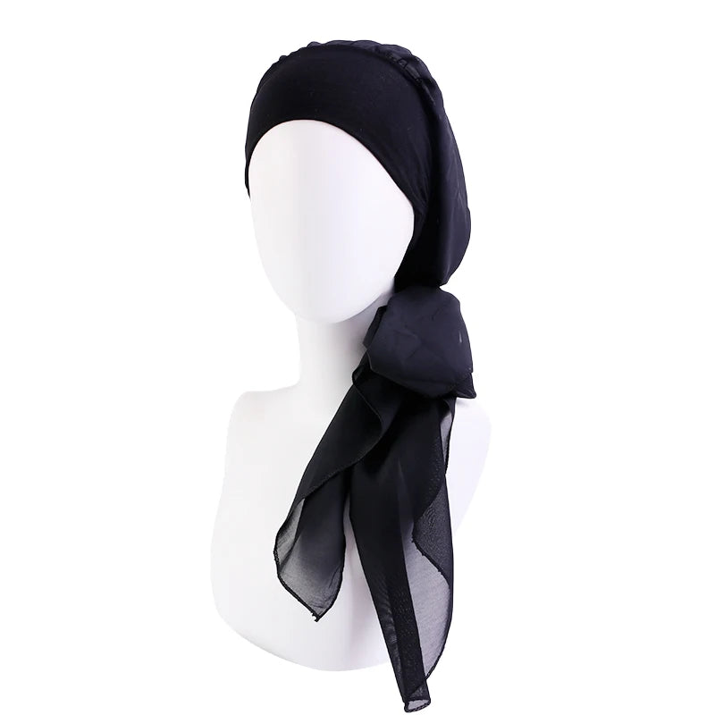 New Muslim Women Hijab Head Wrap Pre-Tied Headwear Cancer Chemo Flower Printed Elastic Turban Cover Hair Loss Head Scarf Bandana