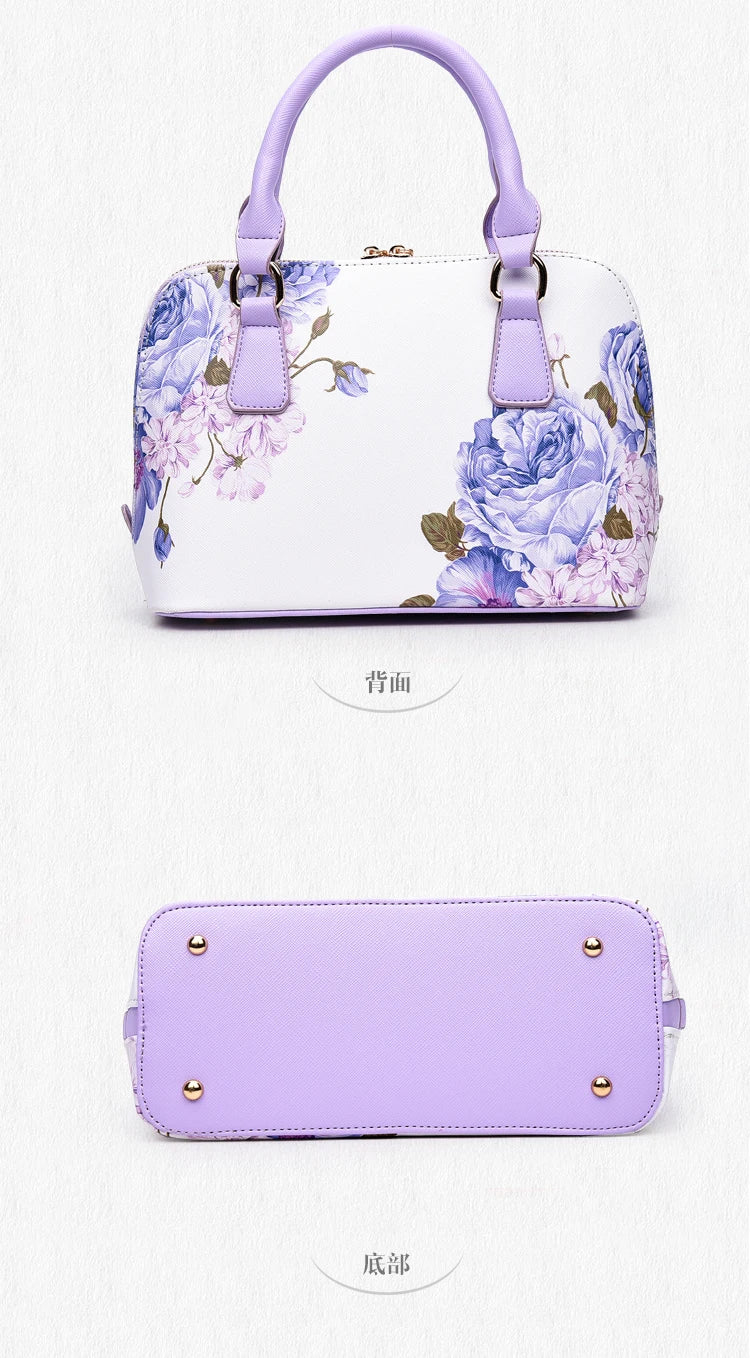 Fashion Elegant Shell Bag Women Flower Printing Totes Shoulder Crossbody Bags High Quality PU Leather Luxury Handbags for Women