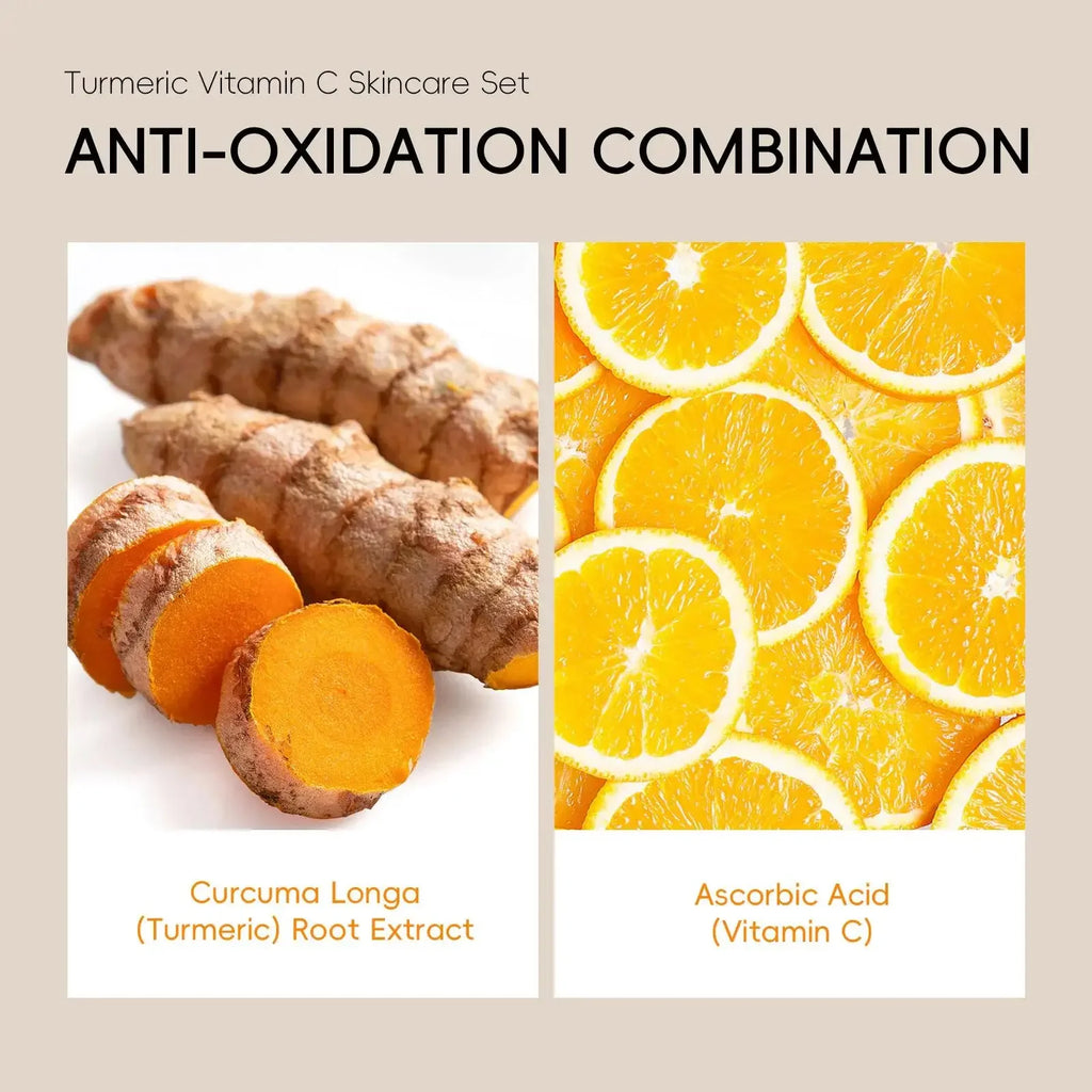 Vitamin C Kurkuma Gesichts-Set feuchtigkeitsspendend, straffend, 5-teiliges Set: Gesichtsreiniger, Toner, Essenz, Augenbehandlung, Feuchtigkeitspflege, Hautpflege