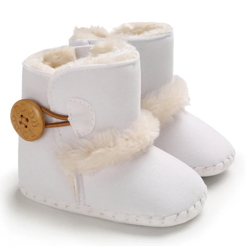 0-18 Month Old Baby Warm Shoes With Semi Rubber Sole Anti Slip and Plush Snow Boots For Autumn and Winter