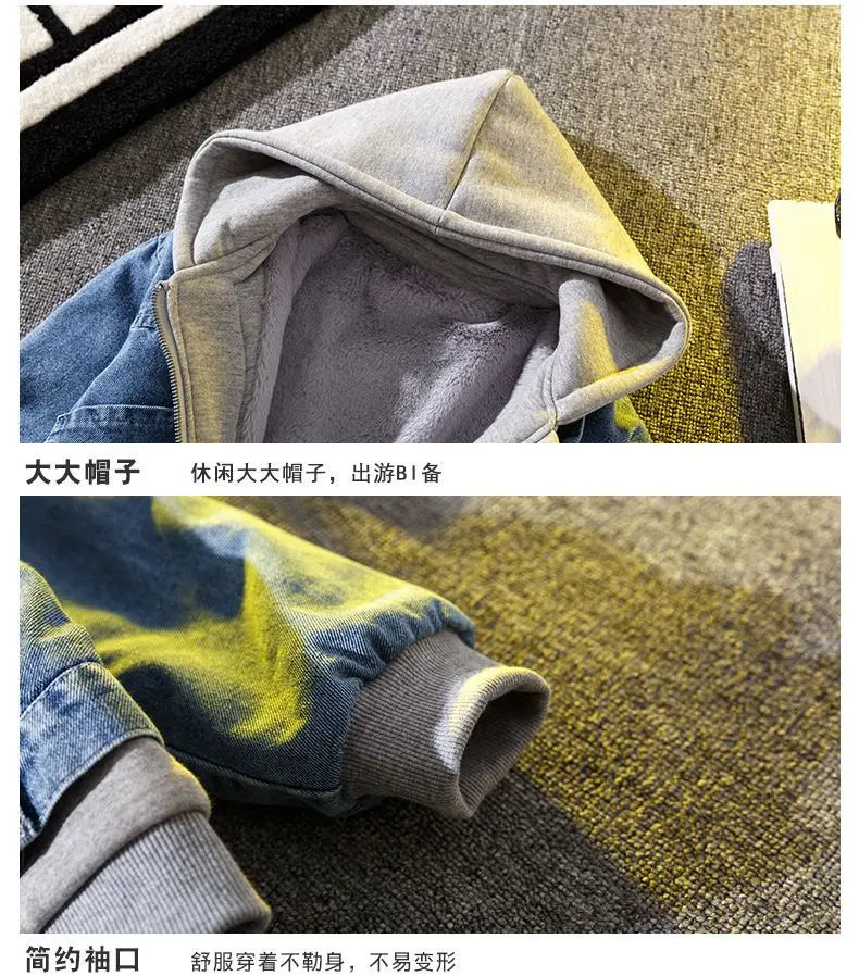 Teenage Boys Denim Jacket Spring and Autumn New Children's hooded casual Korean version jacket