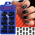 120pcs Glossy Short Square False Nails Black/White Full Cover Simple Press On Nails Tips Artificial Fingernail Extend Fake Nails