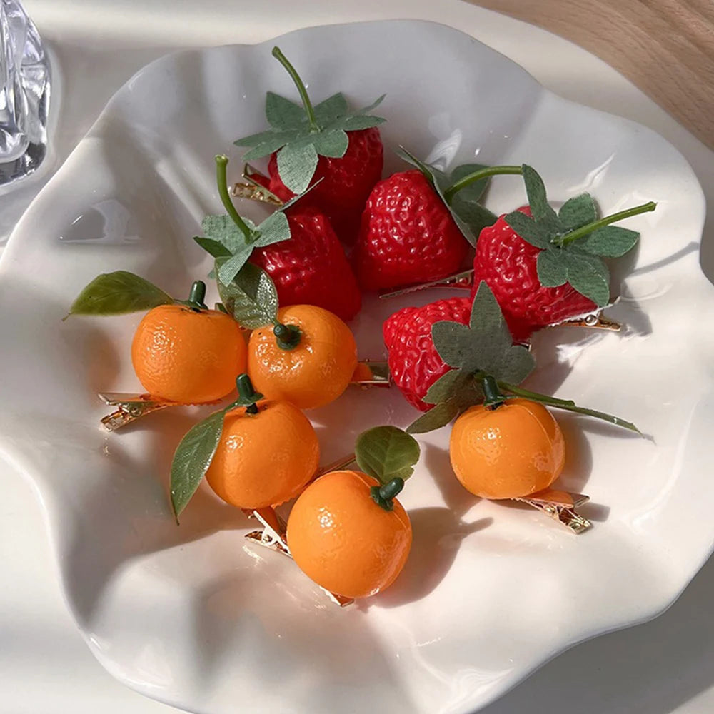 INS Cute Sweet Simulation Fruit Hair Clip Women Vivid Orange Cherry Peach Shaped Side Bangs Clip Hairpins Headdress Ornaments