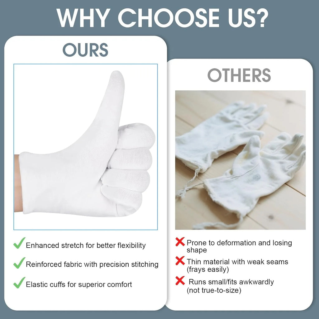 12PCS White Cotton Gloves Jewelry Gloves for Men Women Dry Hands Moisturizing Eczema Inspection Work Gloves Stretchable Cloth