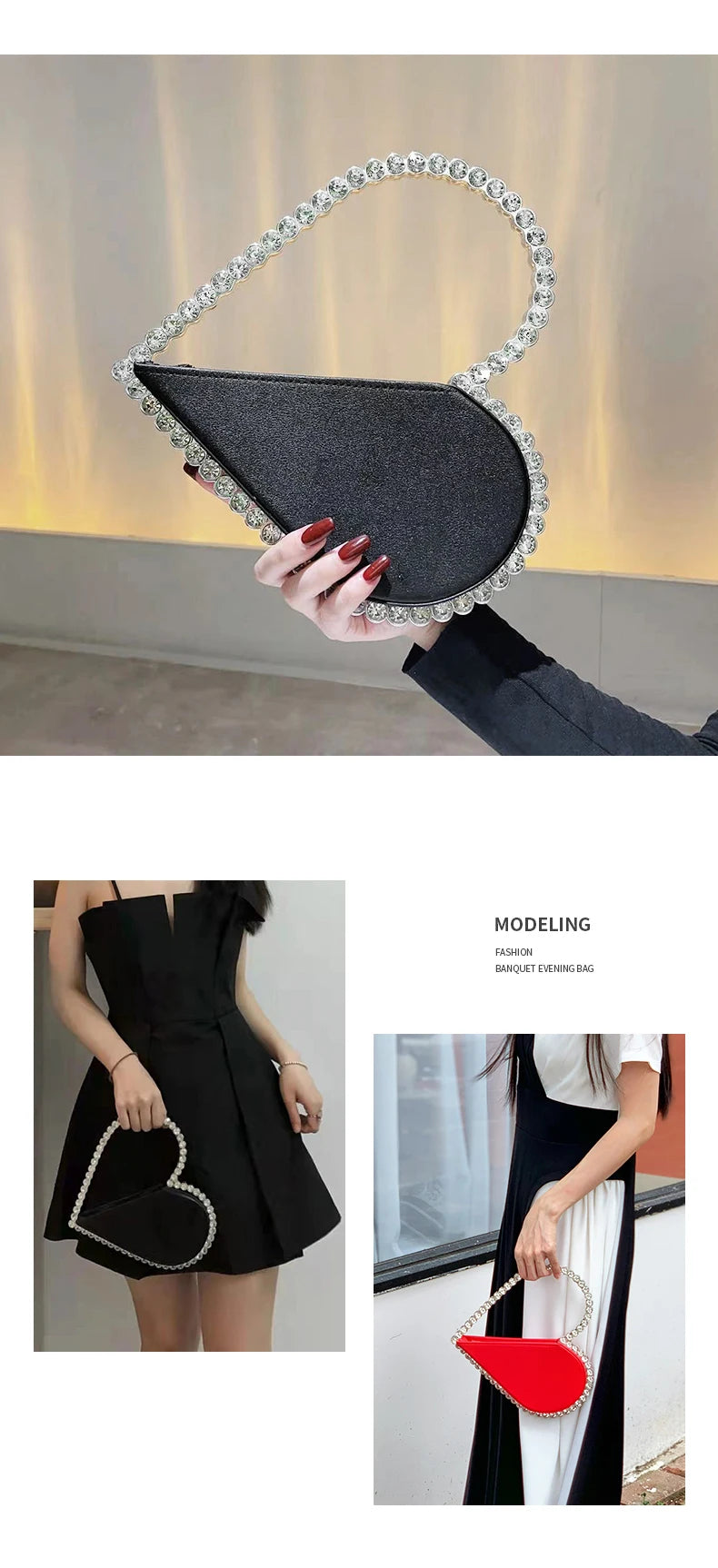 Mini Heart Shape Evening Bag Trendy Wedding Clutch Purse Women's Elegant Handbags For Party Prom