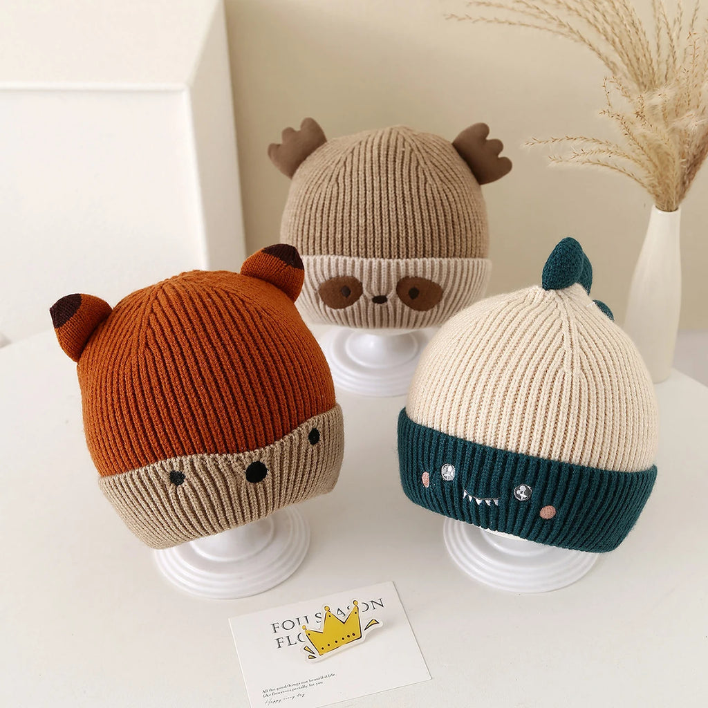 Cute Cartoon Beanie Baby Winter Warm Knitted Hat 3-12Month Newborn Ear Protection Pullover Cap Children Woolen Crochet Bonnet