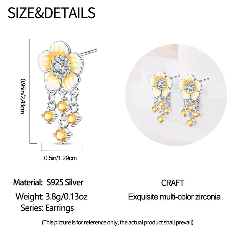 925 Sterling Silver Green Lucky Clover Yellow Daisy Bamboo Earrings  for Women Bee Butterfly Ear Studs Elegant Party Jewelry