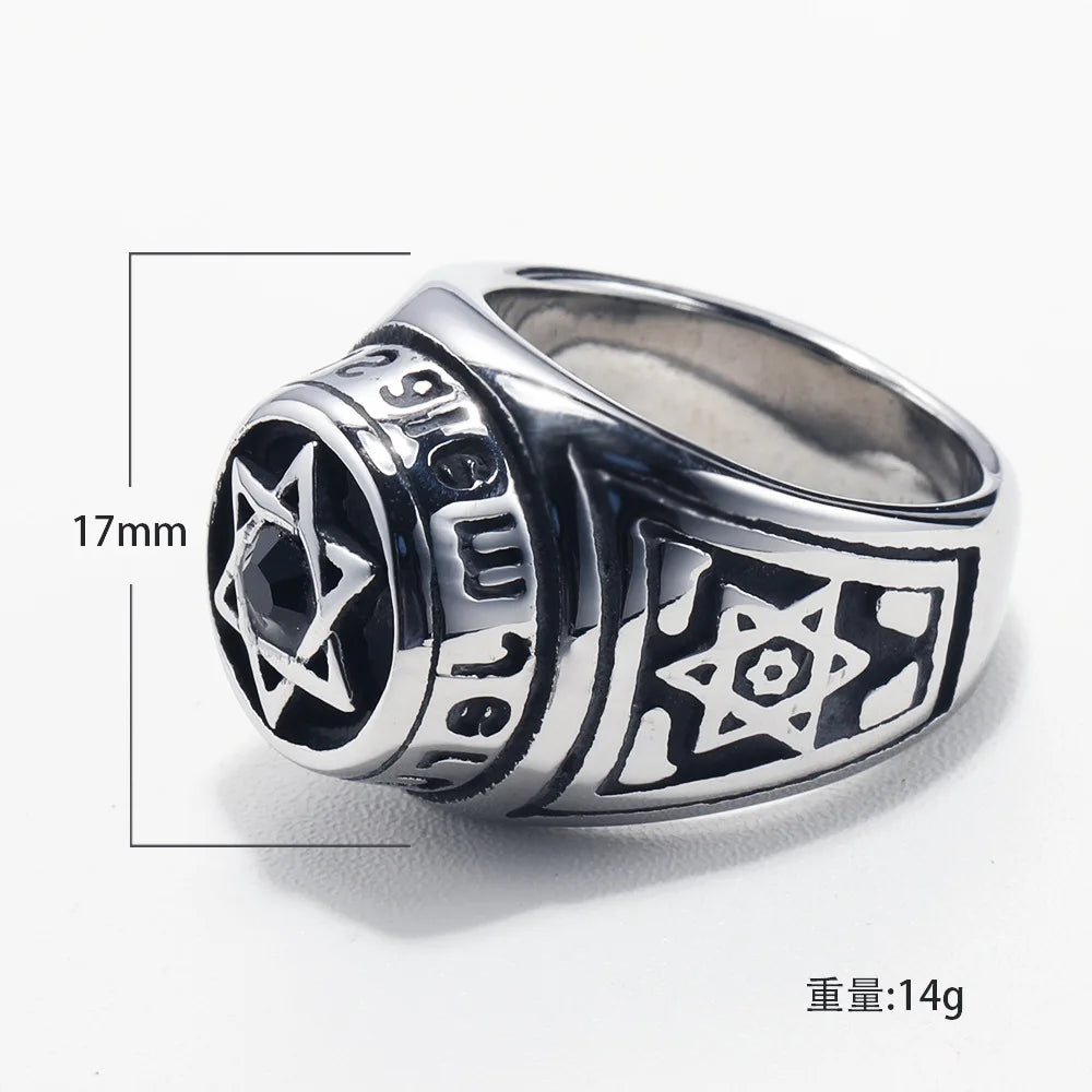 New Trendy Ouroboros Hexagram Rings Black Fashion Men's Rings with rhinestone Religious Accessories Hip Hop Punk Jewelry Party