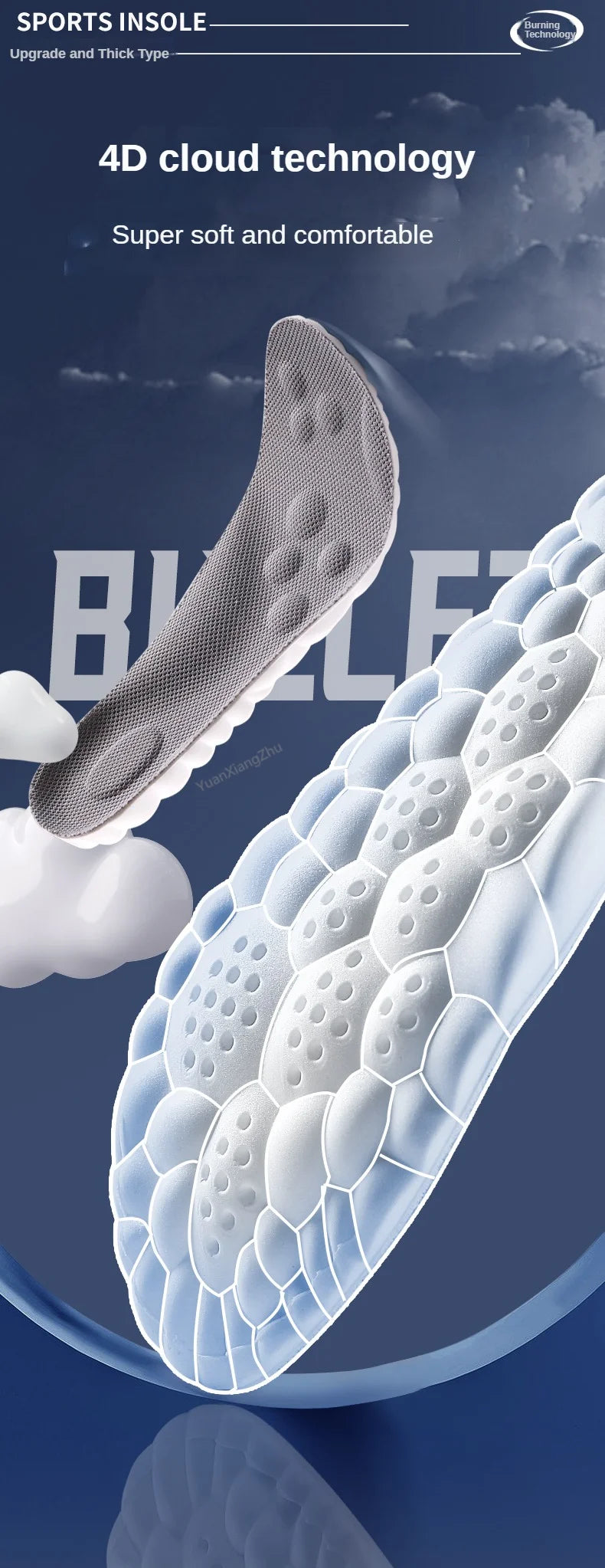 Neue 4D-Massageeinlagen, superweiche Sportschuh-Einlegesohle für Füße, Laufschuhsohle, Fußgewölbestütze, orthopädische Einlagen, Unisex