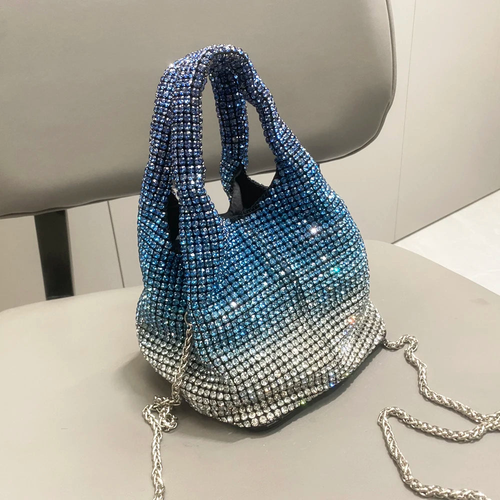 Shiny Crystal Clutch purse bucket Shoulder bag rhinestone Handmade purses and handbags luxury Designer Evening clutch Bag Purse