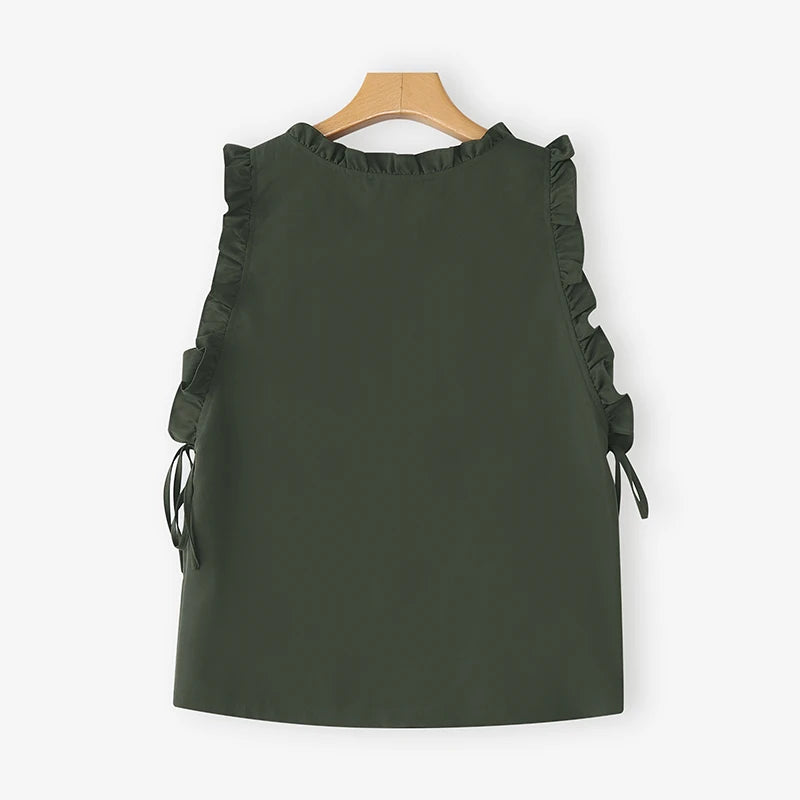 ZANZEA Women Tank Tops 2025 Summer Bandage Casual Loose Tees Sexy Sleeveless Solid Color Shirts Round Neck Ruffled Blusas Tops