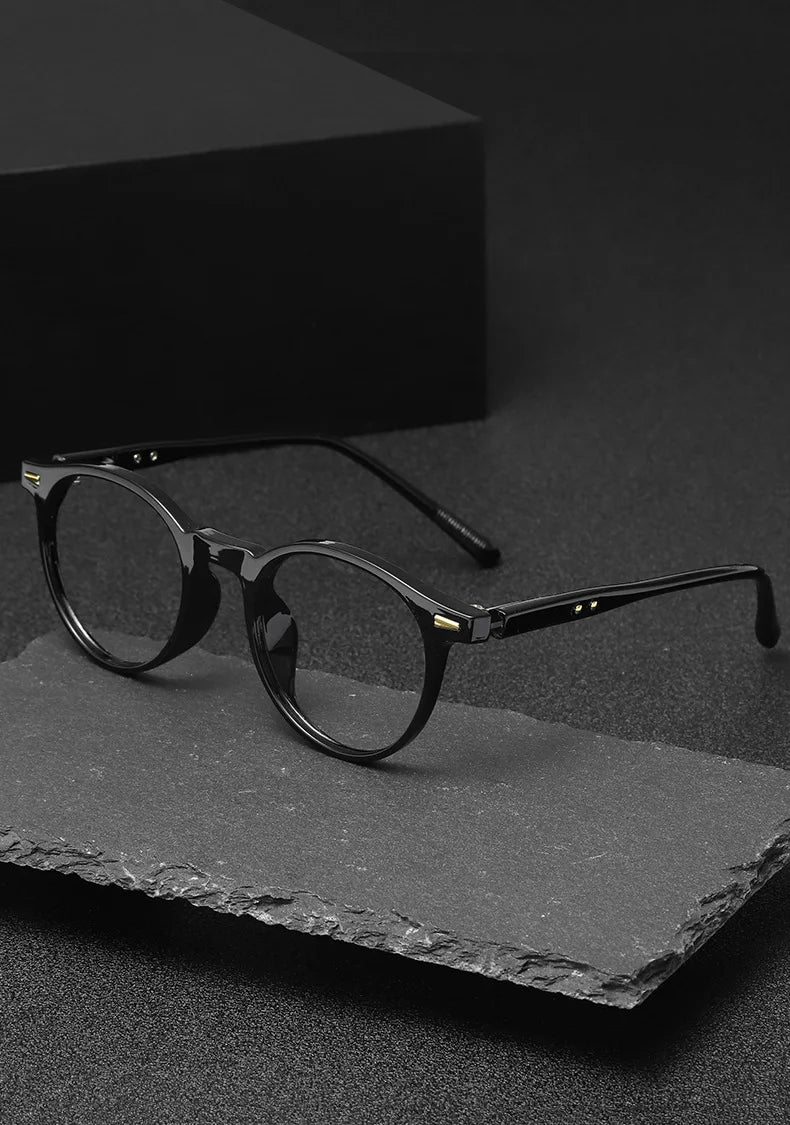 K-Style of Retro Literary Small Round Frame Tr90 Pin Glasses Frame for Men and Women Anti-Blue Light Glasses