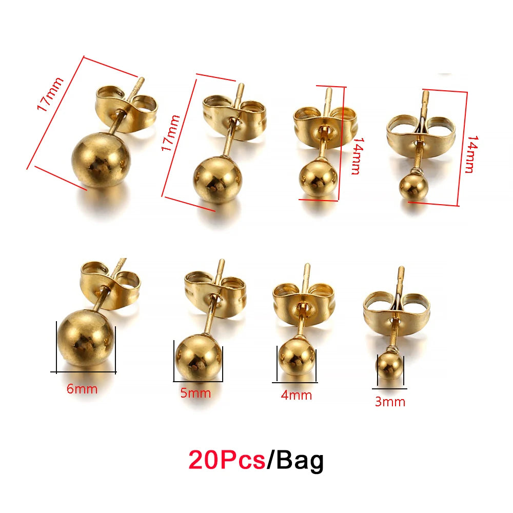 10-100 piezas/lote de bases de pendientes de acero inoxidable en blanco de 3-12mm con tapón de pendiente para hacer joyas DIY