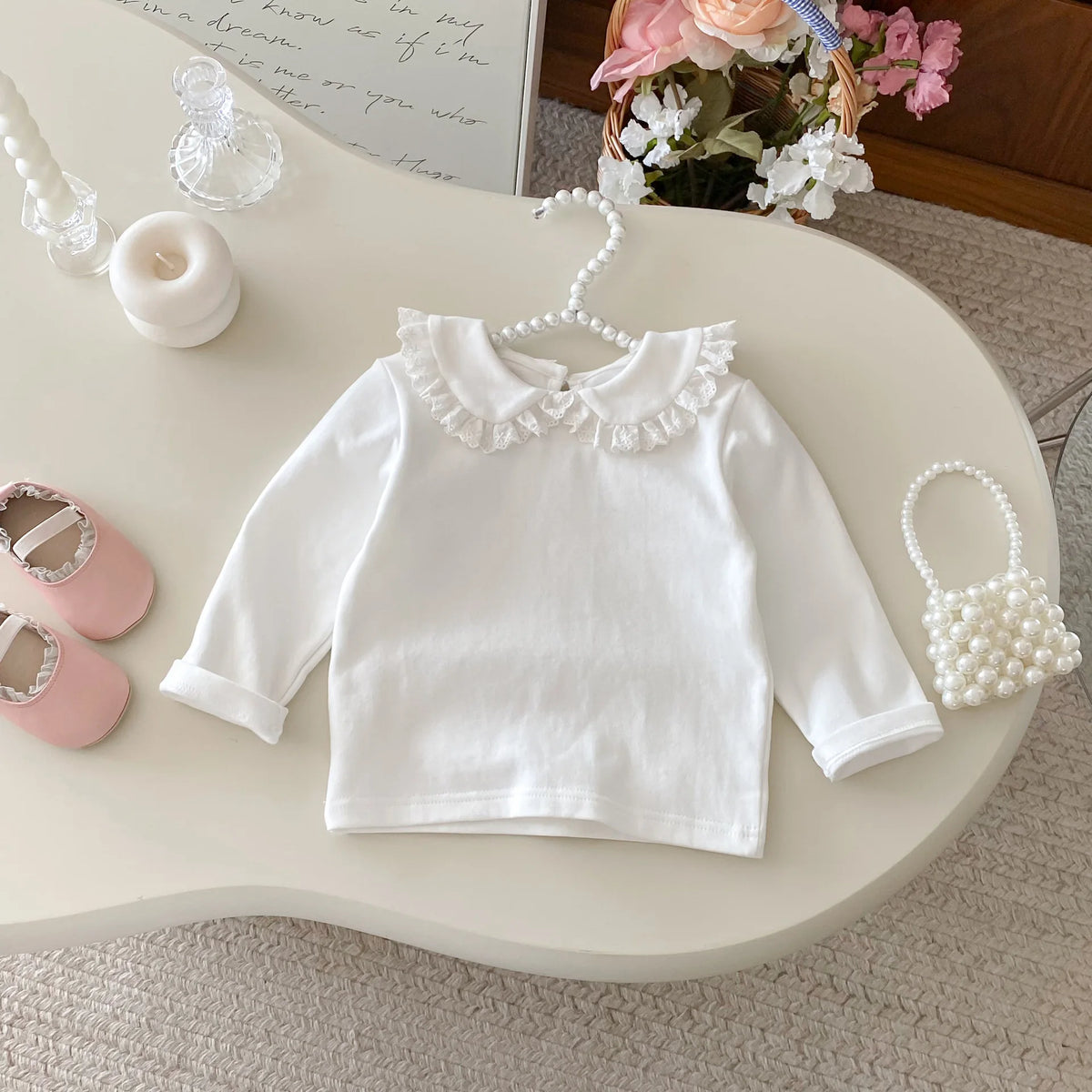 2026 Autumn New Girls Long Sleeve Bottoming Shirts Solid Children Cotton T Shirts Baby Girl Peter Pan Collar Tops Kids Clothes