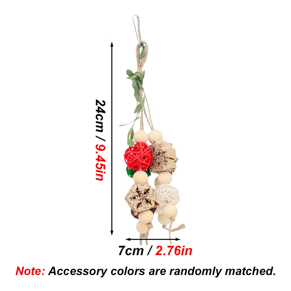 1PC Random Color Wood Hanging Parrot Chewing Swing Toy for Pet Bird Conure Parakeet Cockatiel Lovebird Birdcage Hanging Bite Toy