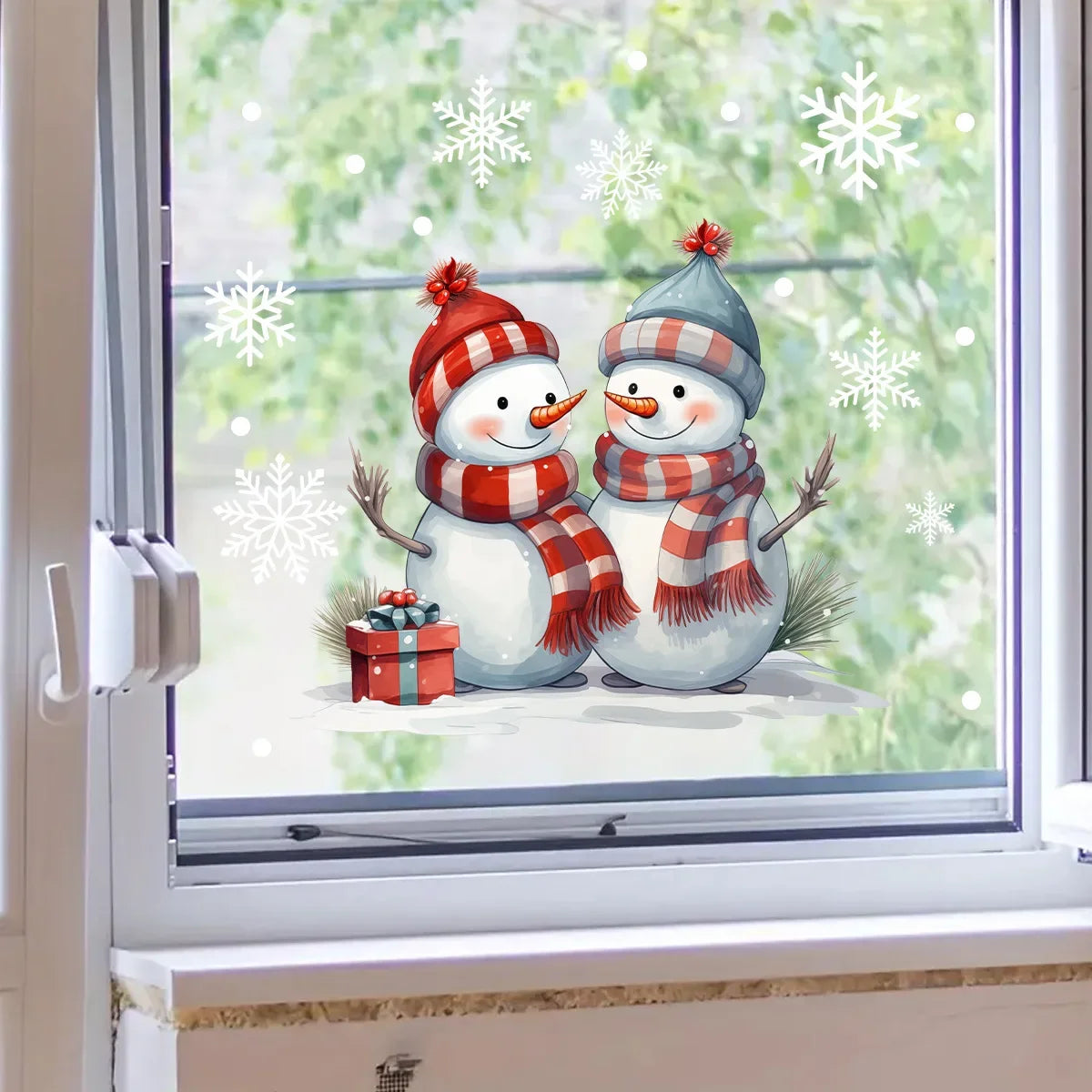 Lovely Christmas Snowman Snowflake stickers Glass window Decoration Stickers detachable Double-sided Electrostatic sticker