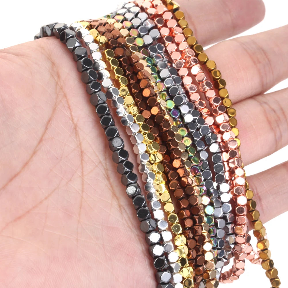 2/3/4mm Faceted Square Cube Plated KC Golds Colorful Hematite Natural Stone Spacer Loose Beads For Jewelry Making Diy Bracelet