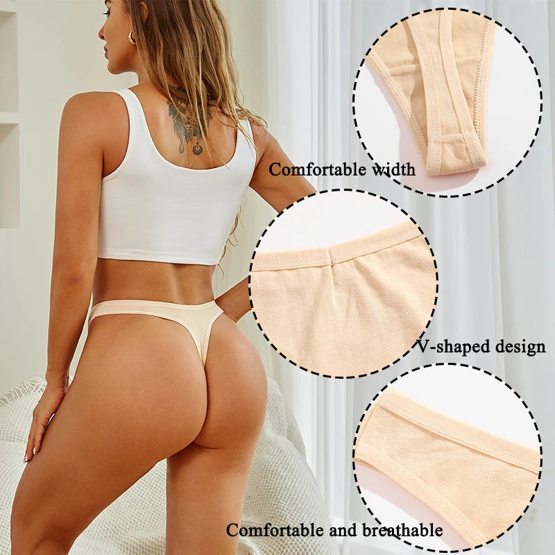6PCS Cotton G-String Sexy Women Panties V-Waist Underwear Female Lingerie Seamless Thong For Woman Solid Color Intimate Pantys
