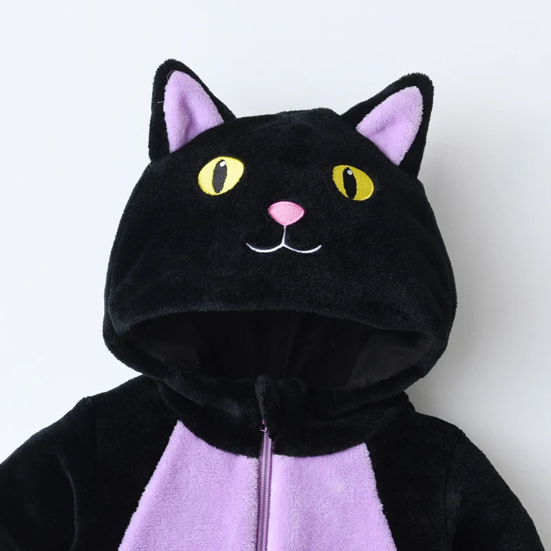 Toddler Baby Black Cat Costume Cute Hooded Jumpsuit Zipper Snowsuit Infant Boy Girl Warm Winter Clothes 0-3T