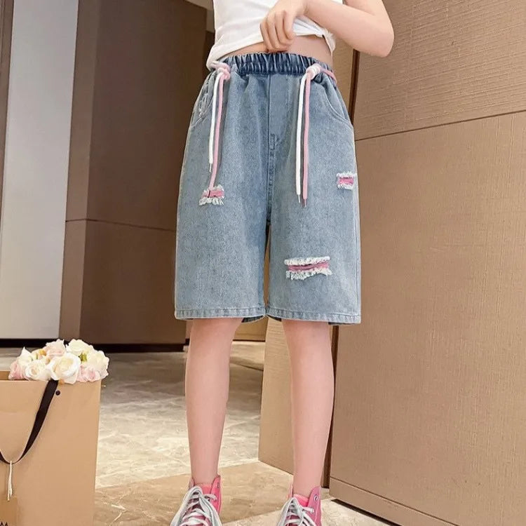 Kids' Lightweight Denim Shorts 2026 Summer Trendy Casual Outdoor Shorts for Girls Breathable Stretchy Streetwear Jeans