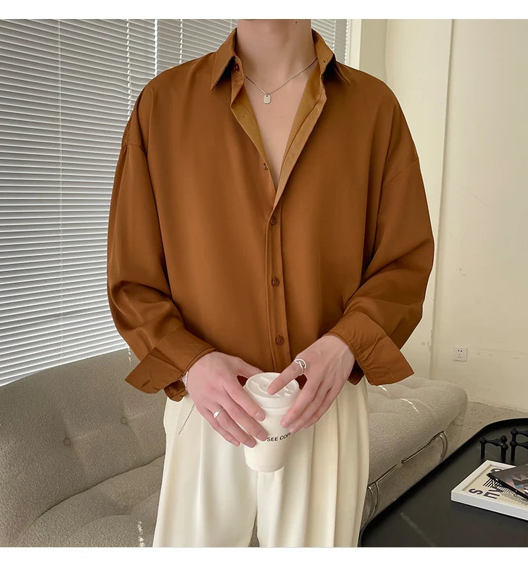 White Long Sleeved Shirt Men Oversized Fashion Social Mens Dress Shirt Korean Loose Ice Silk Shirt Mens Office Formal Shirts