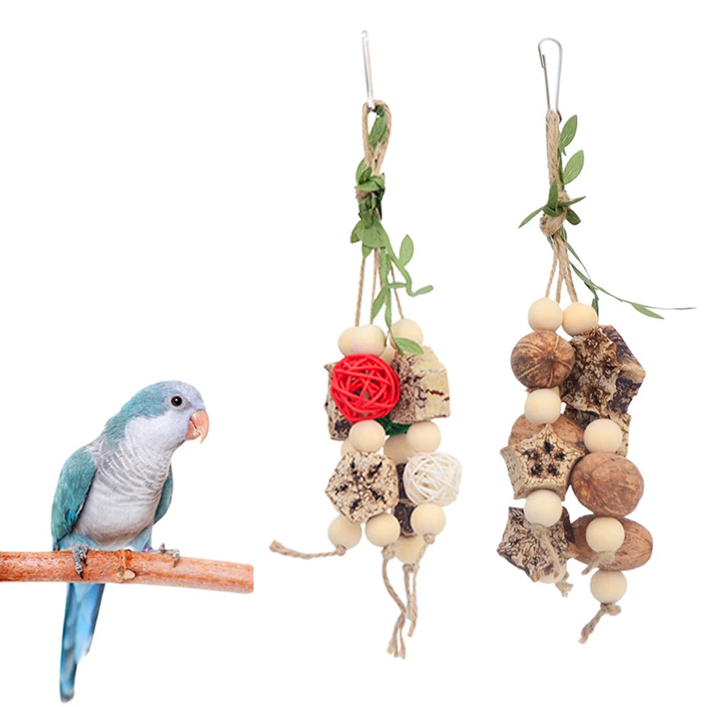 1PC Random Color Wood Hanging Parrot Chewing Swing Toy for Pet Bird Conure Parakeet Cockatiel Lovebird Birdcage Hanging Bite Toy