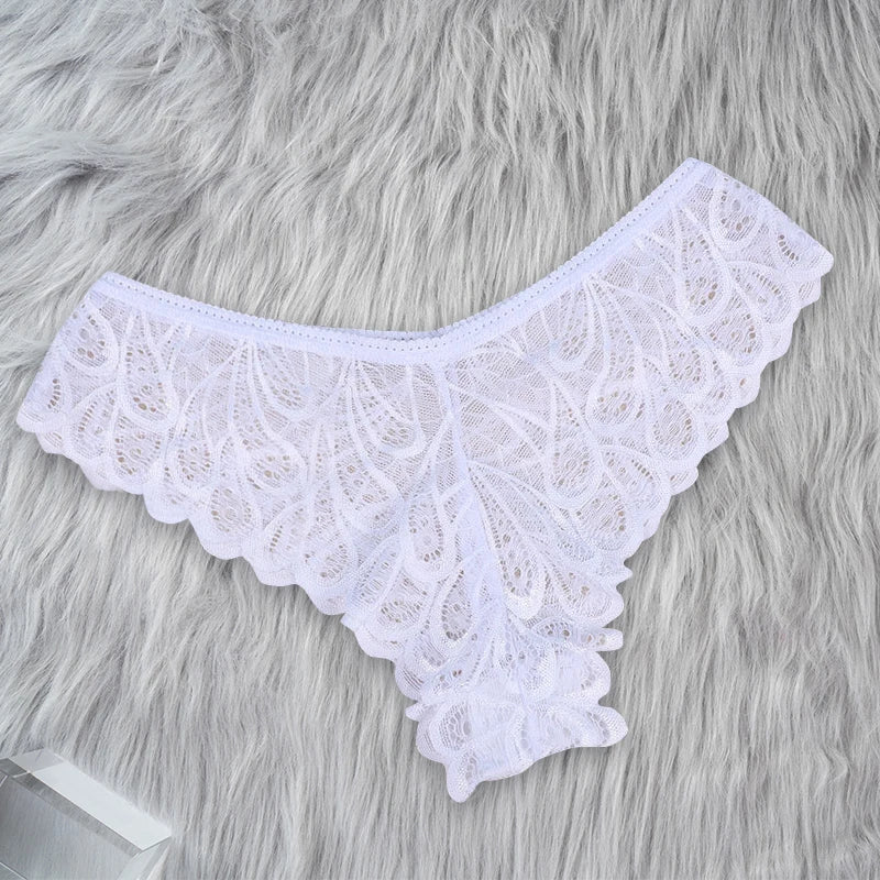 Sexy Lace Thong Low Waist Lace Transparent Panties Women Hollow Out Breathable G String Briefs Underwear Lingerie