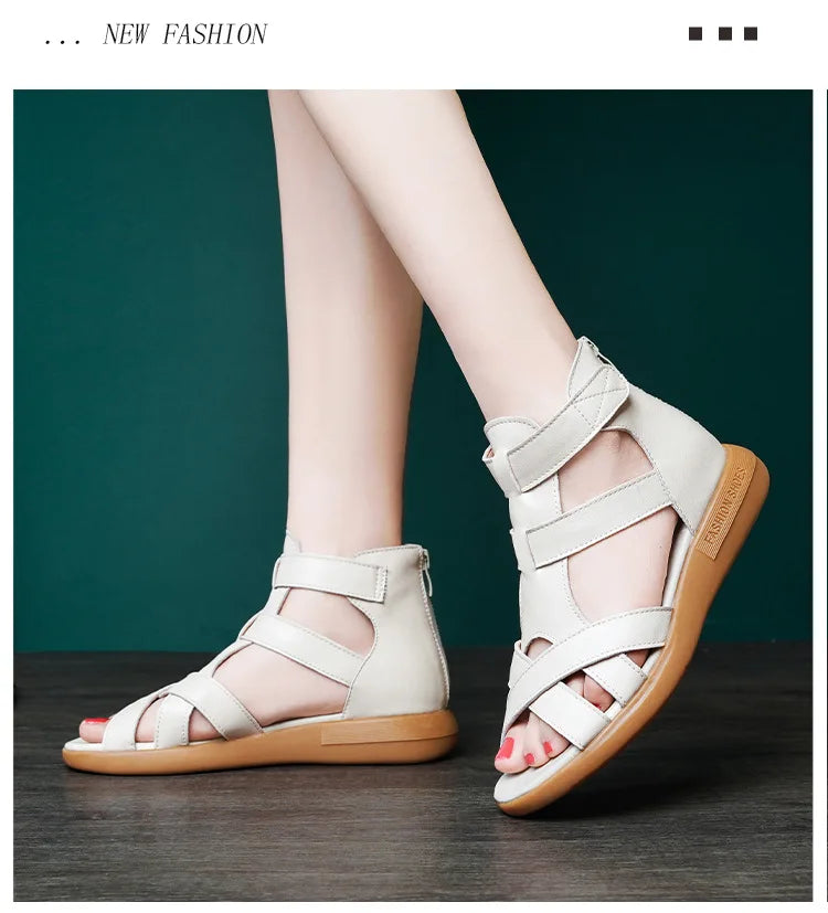 GKTINOO Summer Open Toe Genuine Leather Sandals Flat Shoes Roman Sandals 2026 Large Size Cool Boots Women Shoes Flat Sandals New