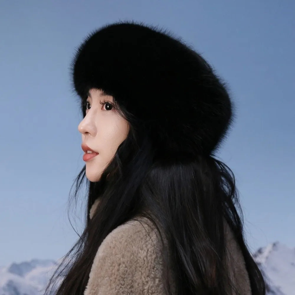 Fashion Thick Turban Hat Keep Warm Solid Color Wide Headwrap Imitation Fox Fur Elastic Ski Hats Winter