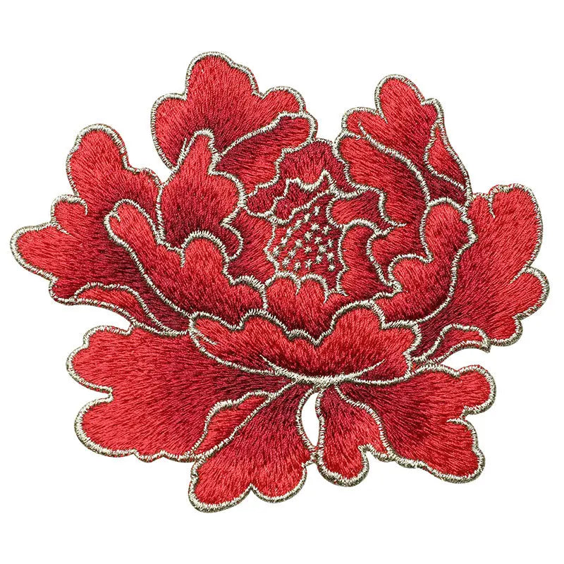 1 Piece 14.5*13cm Blue Pink Yellow Red Peony Embroidery Patch Applique Sew on Patch for Evening Dress Bag DIY Glue-free