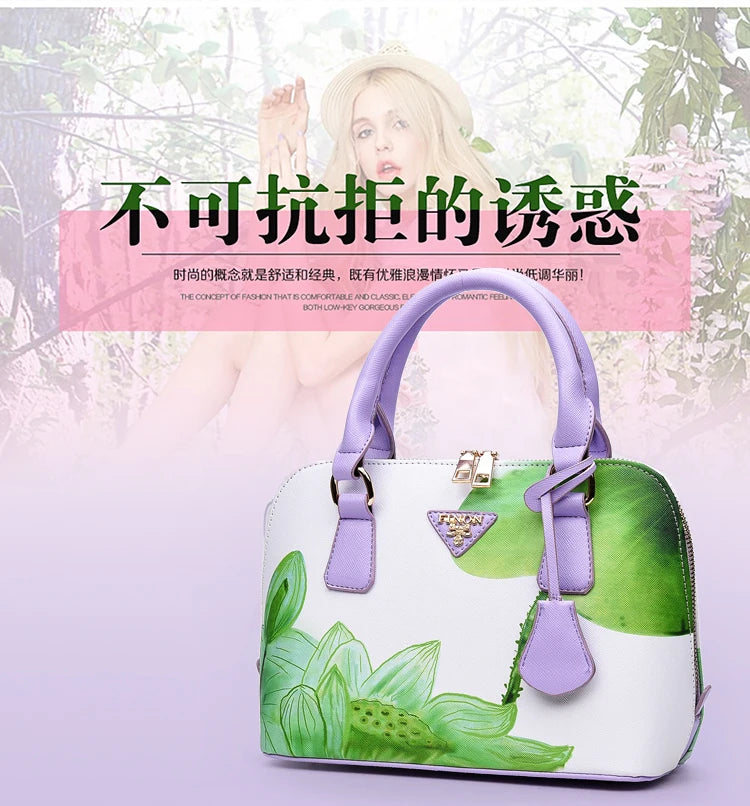 Fashion Elegant Shell Bag Women Flower Printing Totes Shoulder Crossbody Bags High Quality PU Leather Luxury Handbags for Women