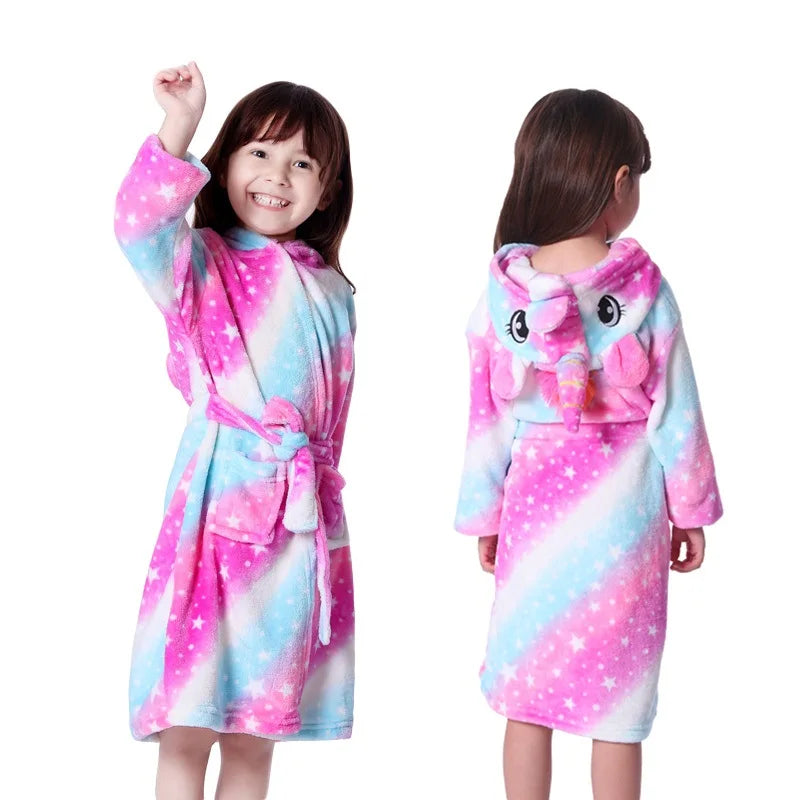 Pink Princess Bath Robe for Girls 3 4 5 6 7 8 9 10 11 12 Years Unicorn Kids Bath Towel Robe Kigurumi Winter Baby Girls Bathrobe