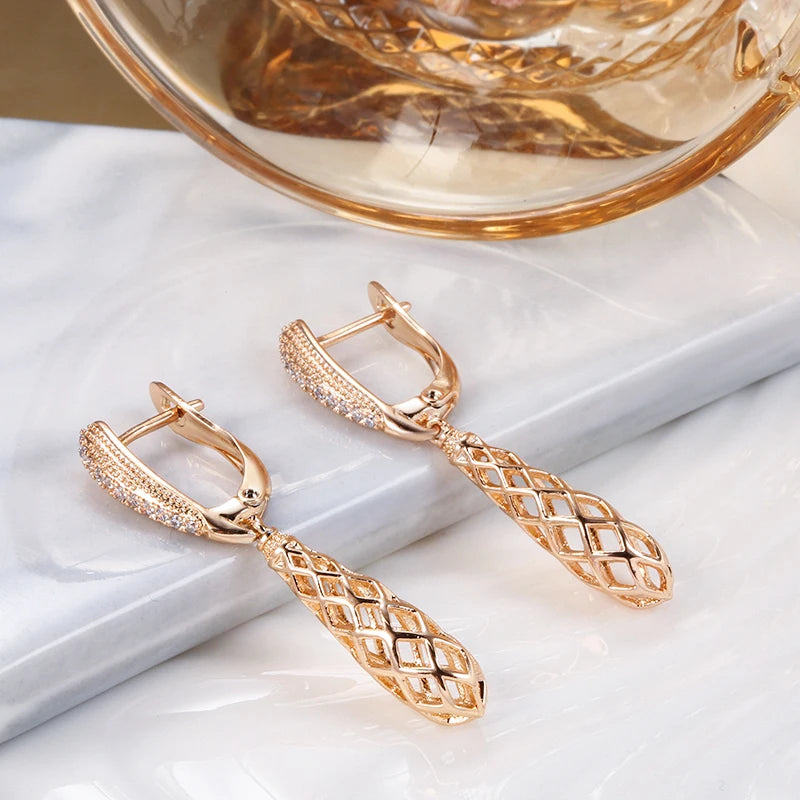 Hot Fashion Glossy Earrings for Women 585 Rose Gold Simple Weaving Dangle Earrings Ethnic Bride Wedding Jewelry 2022 New