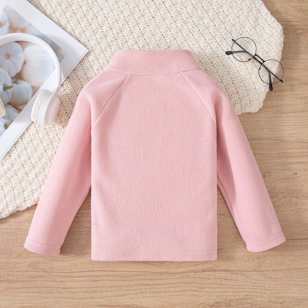 Girls Boys Autumn Winter New Hoodie Warm Leisure Tops Zipper Pullover Solid Color Long Sleeve Stand Collar Design  
