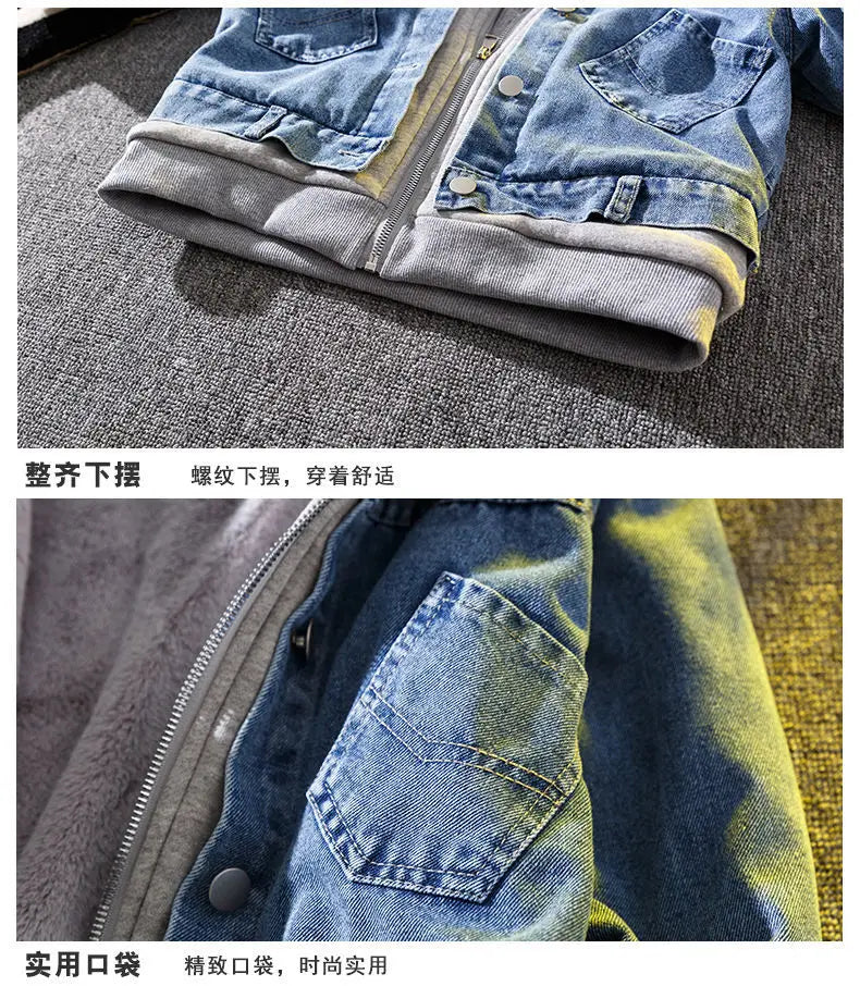 Teenage Boys Denim Jacket Spring and Autumn New Children's hooded casual Korean version jacket