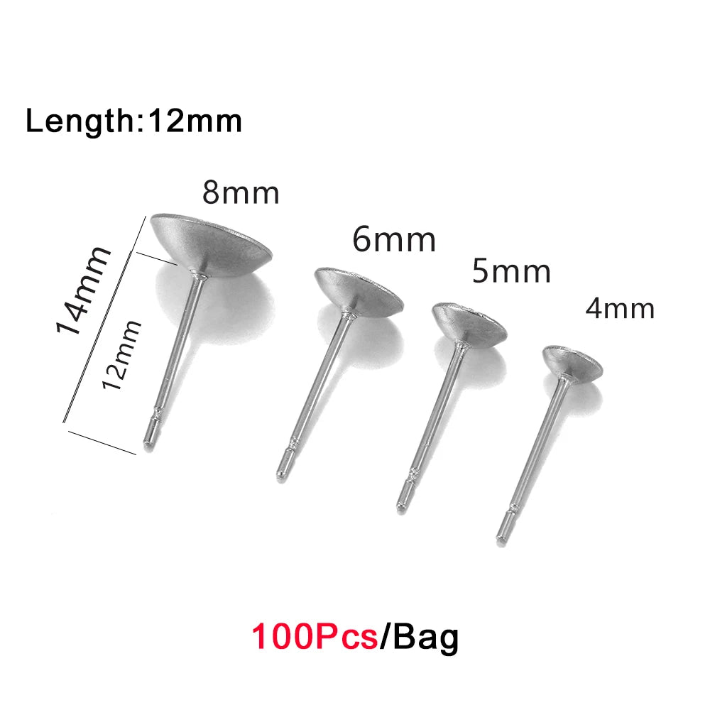 10-100 piezas/lote de bases de pendientes de acero inoxidable en blanco de 3-12mm con tapón de pendiente para hacer joyas DIY