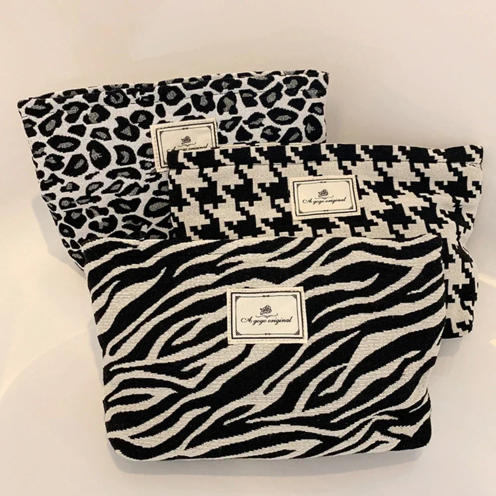 Large Women Leopard Cosmetic Bag Canvas Zipper Thickening Phone Make Up Bag Travel Washing Makeup Organizer Beauty Case