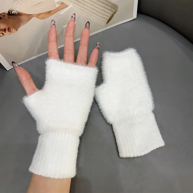Thermal Fingerless Gloves Women Winter Freeze-proofing Breathable Plush Glove Outdoor Cycling Cold Proof Warm Half Finger Gloves