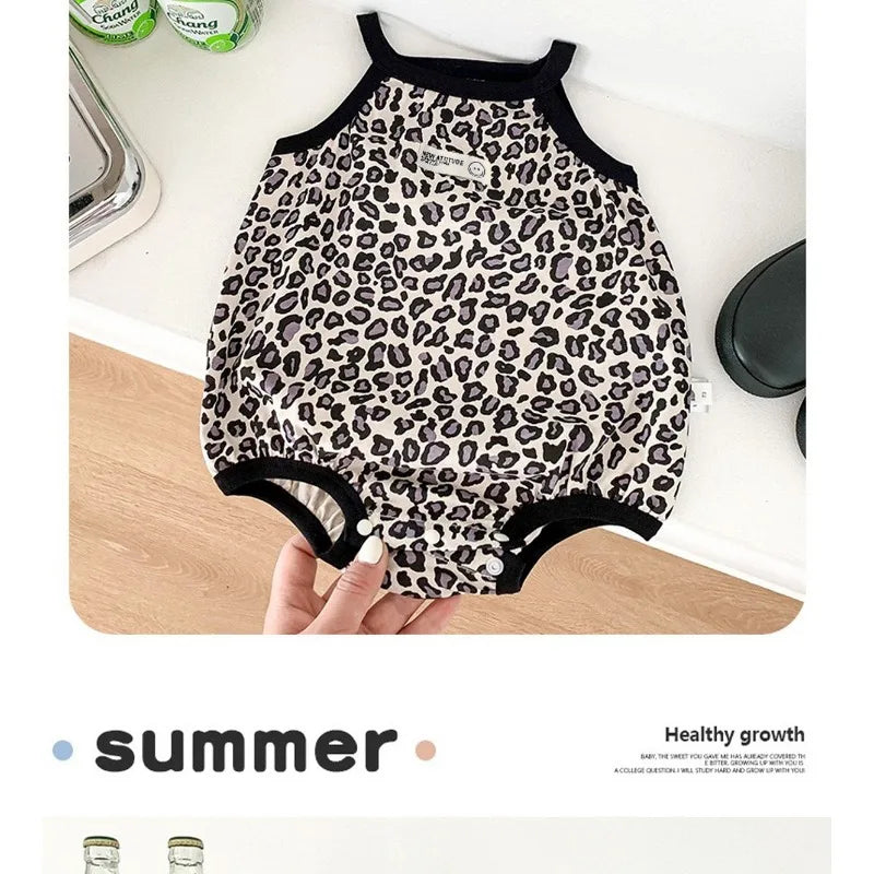 Cute Baby Onesie Summer Thin Newborn Baby Leopard Print Fart Coat Suspender Triangle Jersey Summer Clothes