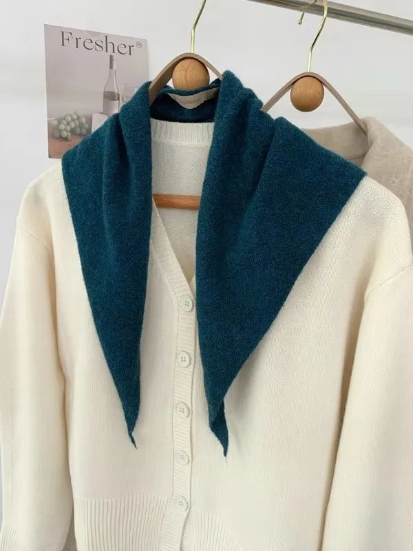 New Women Wool Scarf Shawl Winter Warm Soft Knitted Striped Triangle Fashion Brand Bandana Lady Wool Scarves