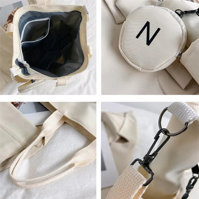 Oxford Design Double Sided Pocket Tote Bag Teen Women Large Capacity Handbag Single Shoulder Crossbody Bag with Round Coin Purse