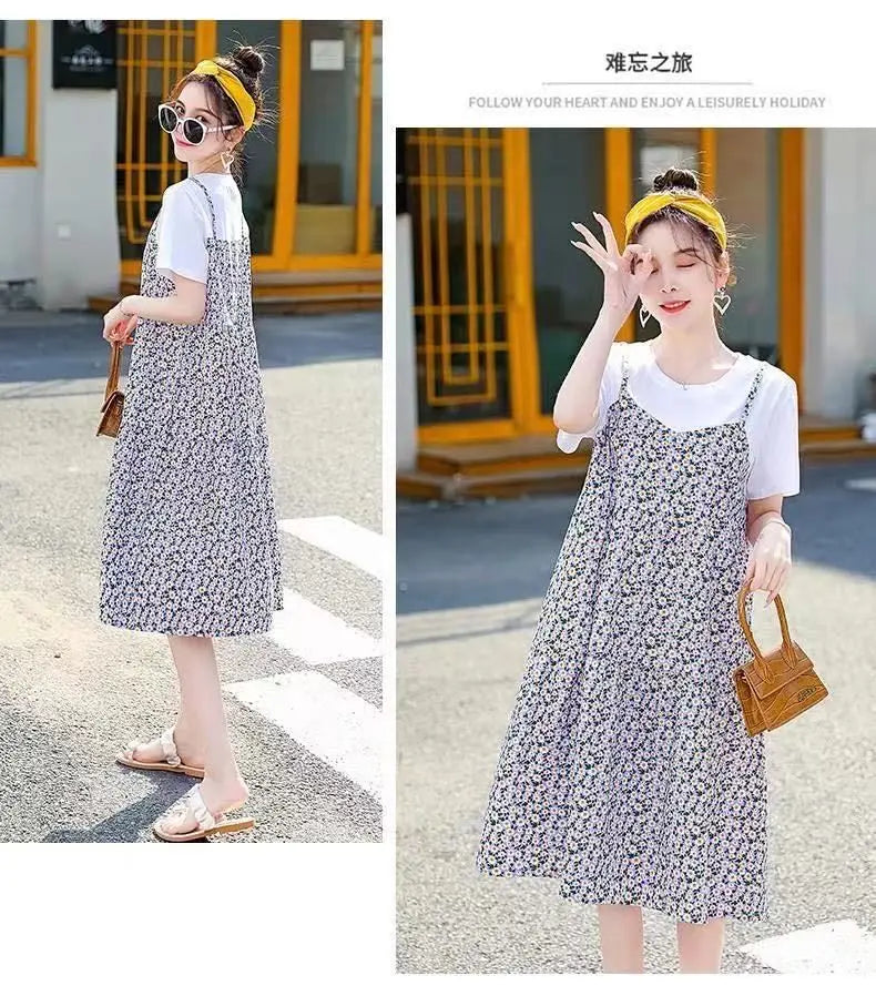 Maternity Dress Summer New Floral Dress Korean Version Casual Fashion Mom Loose Fresh Summer Dress Thin Pregnancy Dresses